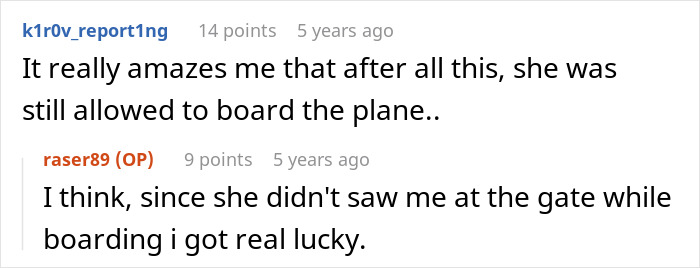 Two users discuss an entitled mother insisting on paying for an upgrade and the luck of boarding a plane unnoticed.