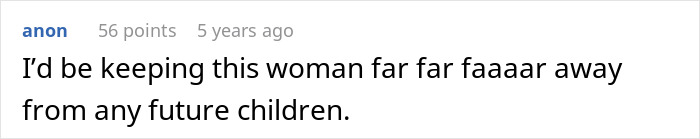 Screenshot of an online comment warning to keep a woman far away from future children, related to child protective services. Screenshot of an online comment warning to keep a woman far away from future children, related to child protective services.