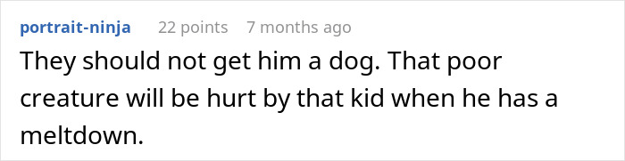 Comment on babysitter refusing to watch one specific child, highlighting concerns of discrimination and parental reaction.