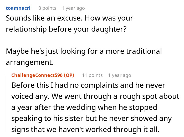 Screenshot of an online discussion about a man unable to bond with his daughter who was a cesarean baby.