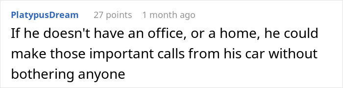Comment on forum showing a user suggesting making calls from a car to avoid disturbing others in a library setting.