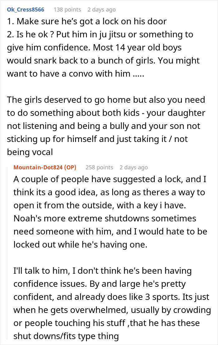 Comments discussing enforcing basic boundaries and handling kids' behavior during a daughter's sleepover situation. Comments discussing enforcing basic boundaries and handling kids' behavior during a daughter's sleepover situation.