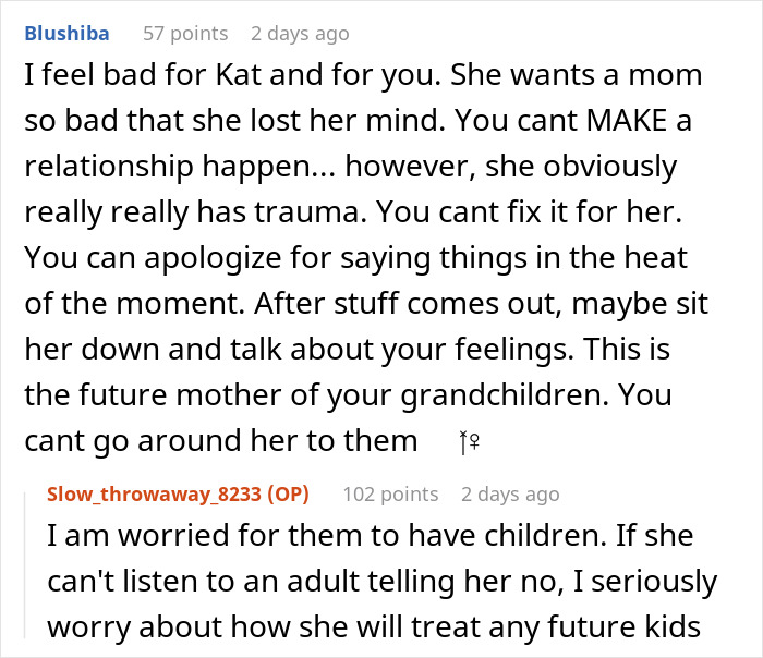 Reddit discussion about daughter-in-law seeking relationship with mother-in-law and facing rejection in family dynamics.