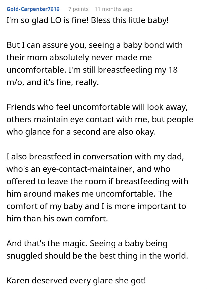 Comment about new mom’s breastfeeding experience and comforting baby bonding amid nosy NICU neighbor situation. Comment about new mom’s breastfeeding experience and comforting baby bonding amid nosy NICU neighbor situation.