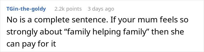 Screenshot of an online comment discussing drama after bride splurges savings and expects sister to fund wedding.