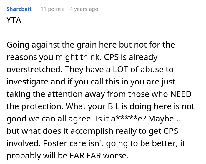 Commenter discussing the dilemma of calling CPS after learning about niece&rsquo;s home life and concerns over system overload.