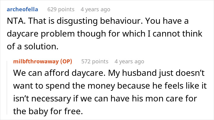 Screenshot of a Reddit conversation about a mother-in-law caught trying to breastfeed a baby, with the mom furious.