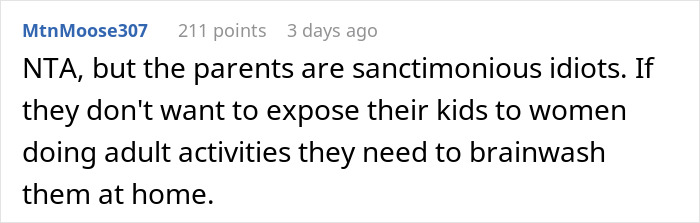 Screenshot of online comment criticizing parents for wanting to shield kids from women drinking alcohol in public.