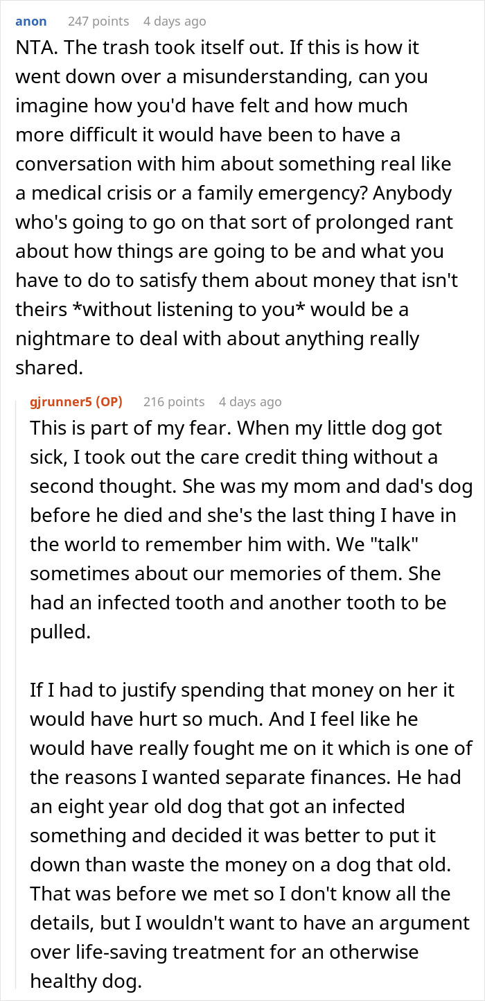 Reddit thread showing users discussing a breakup involving a man furious over not reading an Excel document. Reddit thread showing users discussing a breakup involving a man furious over not reading an Excel document.