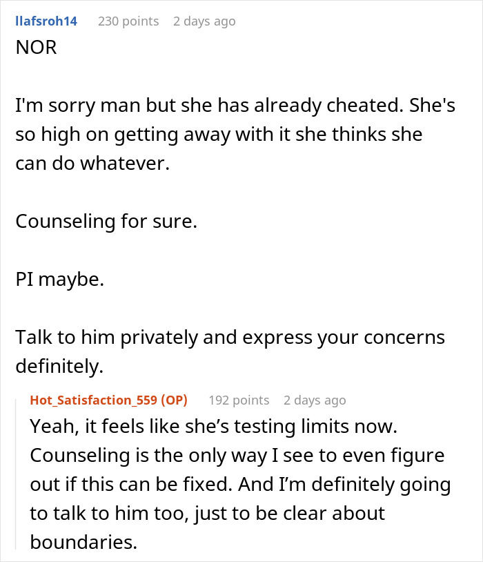 Reddit discussion about refusing to let wife's work husband join family vacation and setting relationship boundaries.