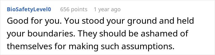 Comment from user emphasizing standing boundaries and personal limits in family conflicts with pediatrician refusing nanny role.