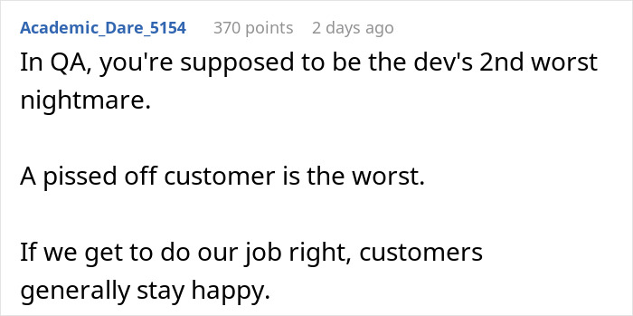 Screenshot of a forum post discussing QA challenges with developer bug reports in game testing and exploratory testing issues. Screenshot of a forum post discussing QA challenges with developer bug reports in game testing and exploratory testing issues.