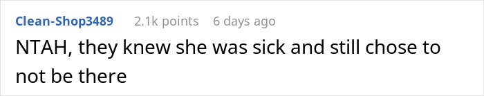 Screenshot of an online comment discussing a woman cutting contact with in-laws who ignored their dying granddaughter.