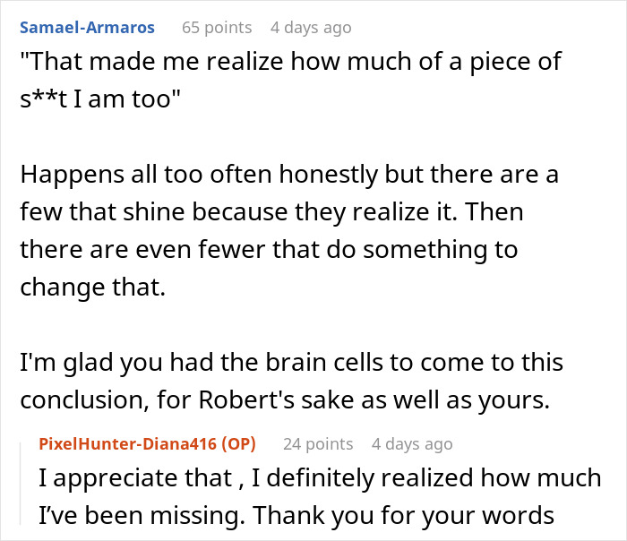 Comment thread discussing realization and accountability after a childhood friend robbed a kind old man.