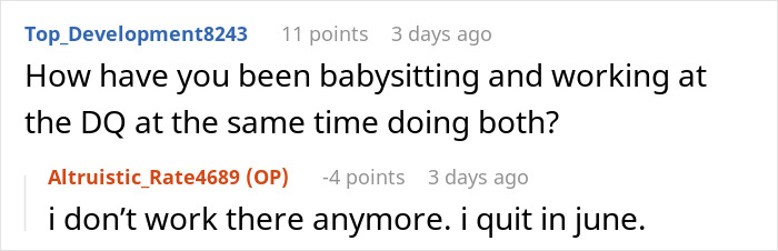 Screenshot of an online forum discussing the challenges of sibling babysit while managing work responsibilities.