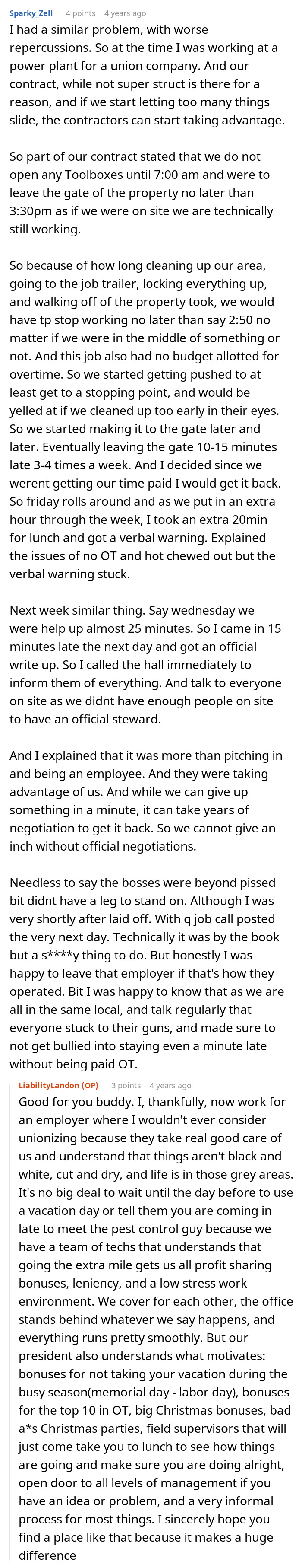 Text conversation discussing a guy addressing being late and sticking to his work schedule after warnings.