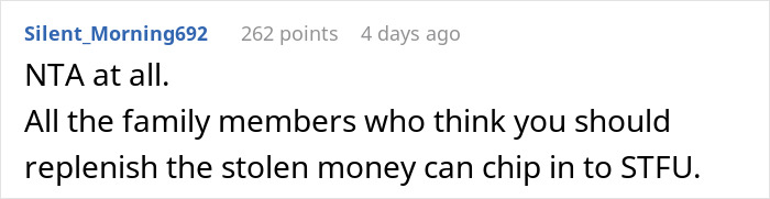 Screenshot of an online comment discussing a woman upset about her niece using the college fund for prom expenses. Screenshot of an online comment discussing a woman upset about her niece using the college fund for prom expenses.