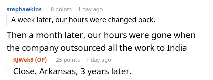 Screenshot of a forum discussion about company penny-pinching backfiring as workers stop going the extra mile. Screenshot of a forum discussion about company penny-pinching backfiring as workers stop going the extra mile.