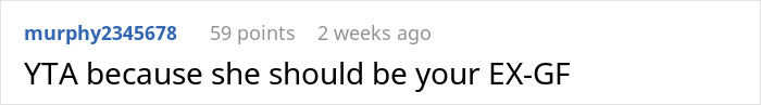 Screenshot of an online comment discussing a guy contributing $2K toward his girlfriend’s mortgage and moving out when her ex moves in. Screenshot of an online comment discussing a guy contributing $2K toward his girlfriend’s mortgage and moving out when her ex moves in.