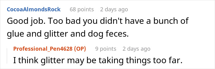 User comments on a post about a Porsche parked across three handicap spots, discussing glitter and unusual pranks.