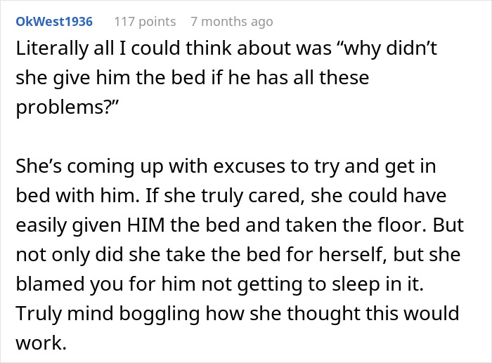 Text comment discussing a woman upset that her friend&rsquo;s girlfriend won&rsquo;t let them sleep in the same bed.