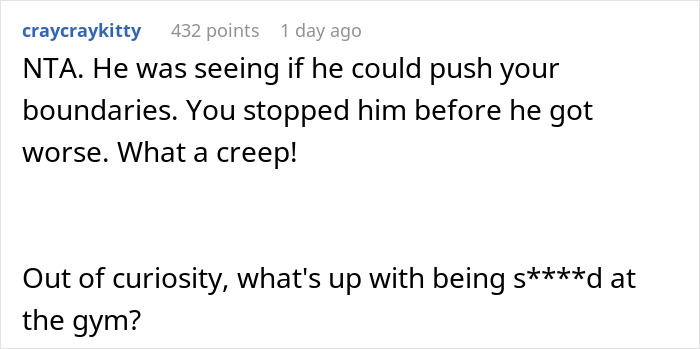 Text conversation discussing a woman setting boundaries with a gym guy who tried to fist bump her.