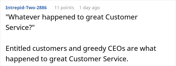 Screenshot of a forum comment discussing entitled customers and their impact on customer service. Screenshot of a forum comment discussing entitled customers and their impact on customer service.