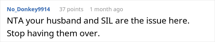 Screenshot of an online comment discussing a woman walking in on SIL sunbathing topless and the resulting conflict.