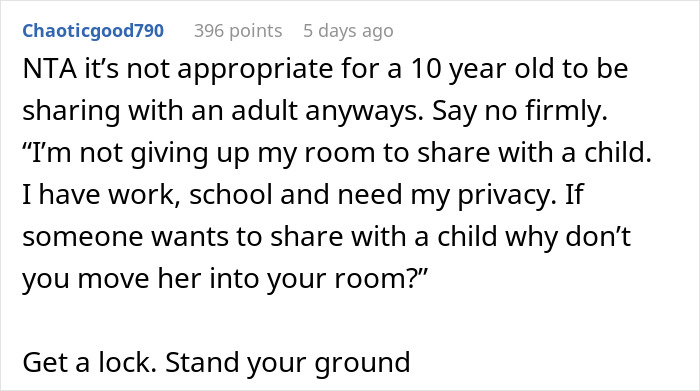 Comment discussing a 22YO confronting dad about girlfriend trying to make her live with a 10YO, urging to set boundaries.