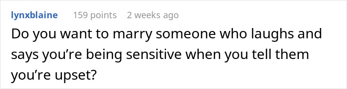 Text post from user lynxblaine discussing relationship feelings amid groom-to-be cold feet jokes causing bride's doubt.