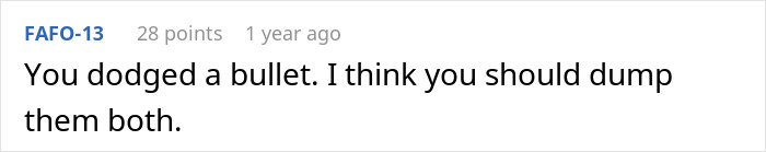 Screenshot of a forum comment discussing a woman finding out fianc&eacute; has a crush on her best friend.