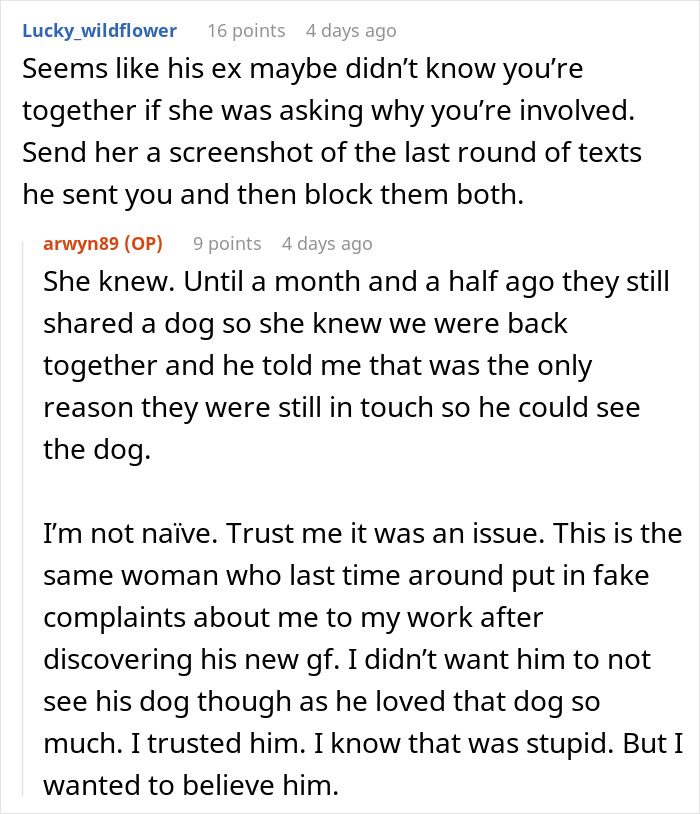 Reddit conversation discussing mentally unstable boyfriend and ex after police break down doors following worried girlfriend&rsquo;s call.