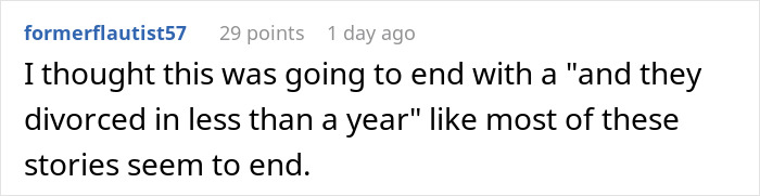 Screenshot of an online comment describing a chaotic wedding that sounds like a wedding on The Sims game.