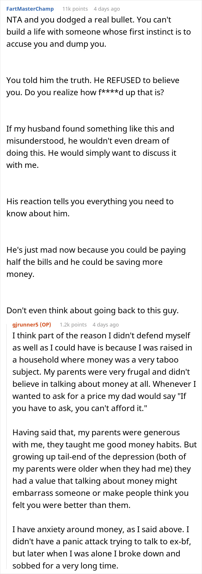 Online forum discussion about a man furious after his girlfriend lets him break up due to misunderstandings over an Excel document. Online forum discussion about a man furious after his girlfriend lets him break up due to misunderstandings over an Excel document.