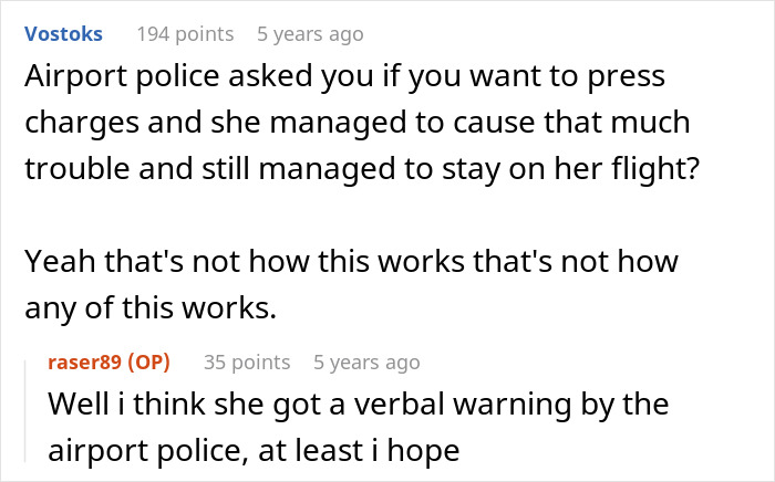 Text conversation about airport police handling an entitled mother insisting on paying for an upgrade after causing trouble.