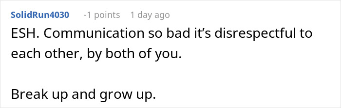 Screenshot of an online comment about poor communication and disrespect between partners in a relationship conflict.