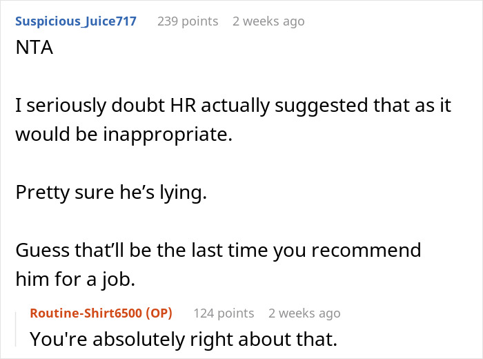 Reddit comments discussing a guy landing a good job thanks to an ex-colleague and referral bonus dispute.
