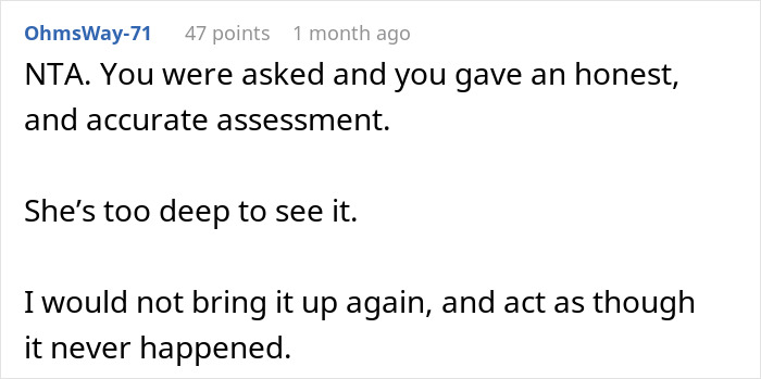 Commenter advising not to confront coworker again about romance scam warning and describing honest assessment given. Commenter advising not to confront coworker again about romance scam warning and describing honest assessment given.