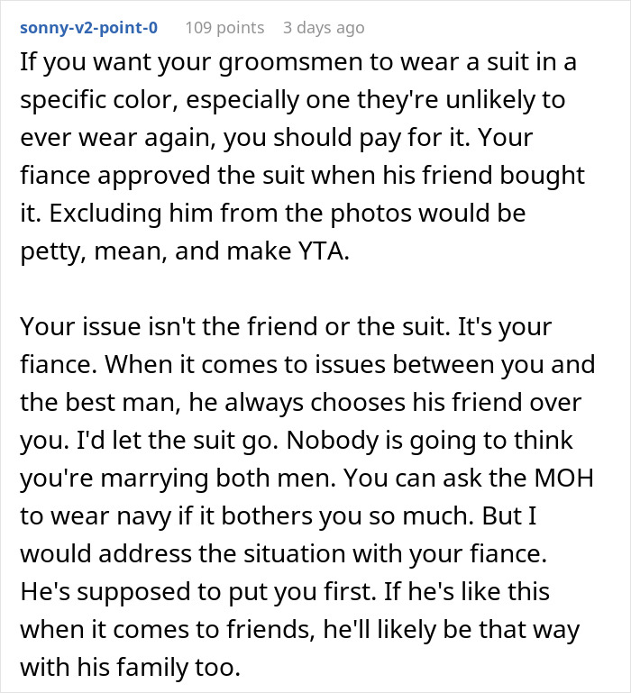Bride wants to exclude best man from photos due to his outfit choice, sparking stereotypical American wedding debate.