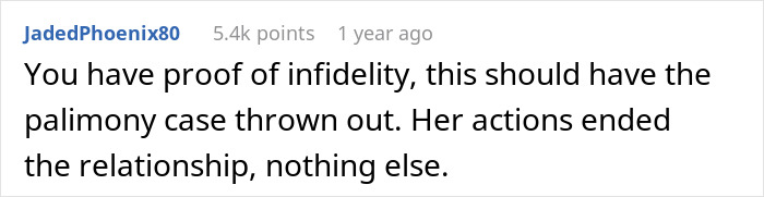 Comment discussing proof of infidelity found by a private investigator affecting a relationship and legal case.