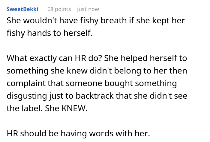 Comment expressing frustration about a coworker tea thief at work who knowingly took someone else’s tea. Comment expressing frustration about a coworker tea thief at work who knowingly took someone else’s tea.
