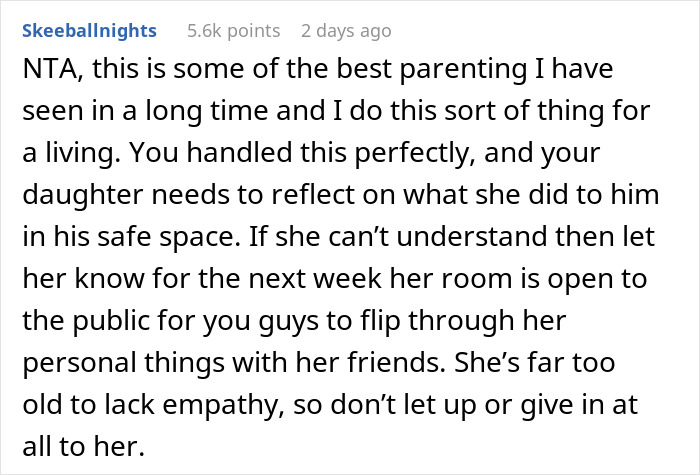 Screenshot of a parenting forum comment discussing enforcing basic boundaries during a daughter's sleepover situation. Screenshot of a parenting forum comment discussing enforcing basic boundaries during a daughter's sleepover situation.
