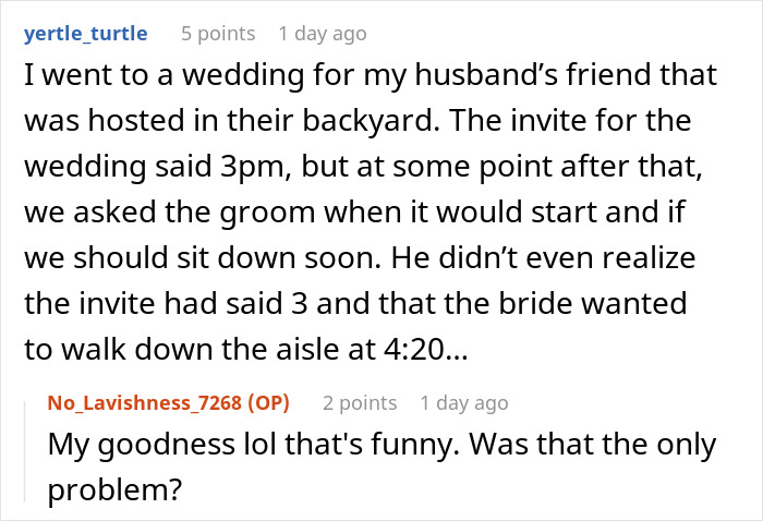 Screenshot of a forum post describing a chaotic wedding experience that sounds like a wedding on The Sims game.