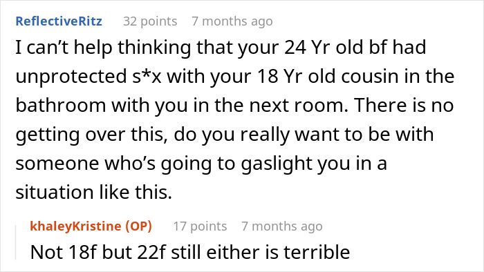 Online discussion about fiancé and cousin caught in bathroom together during party, with claims of innocence being questioned. Online discussion about fiancé and cousin caught in bathroom together during party, with claims of innocence being questioned.