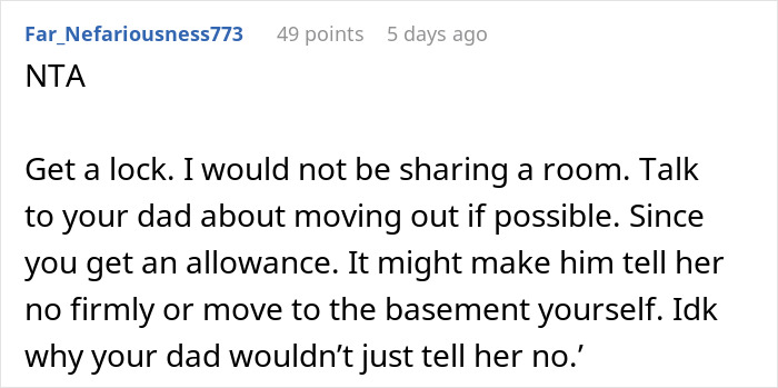 Comment advice on confronting dad about girlfriend trying to make 22YO live with 10YO, leading to break up decision.