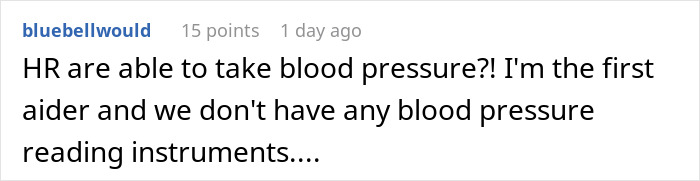 Comment about HR and blood pressure instruments in a forum, relating to coworker stealing woman’s spicy lunch incident. Comment about HR and blood pressure instruments in a forum, relating to coworker stealing woman’s spicy lunch incident.