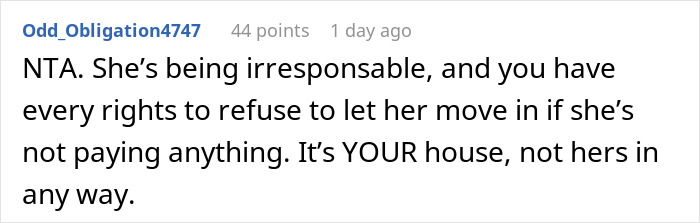 Screenshot of an online comment discussing a furious boyfriend refusing to let his woman move in unless they split expenses 50/50. Screenshot of an online comment discussing a furious boyfriend refusing to let his woman move in unless they split expenses 50/50.