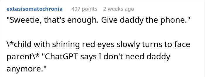 Text post showing a parent tired of listening to 4-year-old, letting kid talk to ChatGPT on iPad for hours. Text post showing a parent tired of listening to 4-year-old, letting kid talk to ChatGPT on iPad for hours.