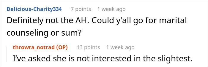 Reddit conversation about a woman wanting her husband to be a tradwife and his detailed response.