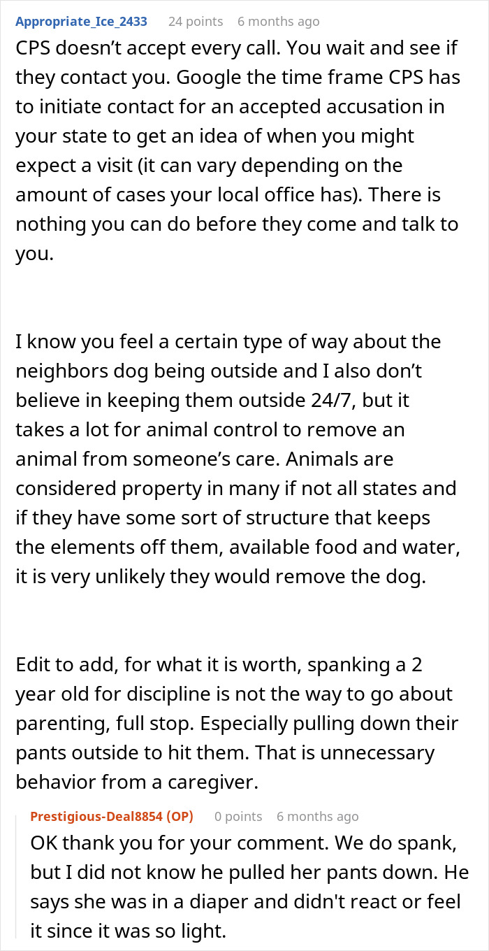 Forum discussion about animal control and CPS involvement over a neighbor&rsquo;s dog allegedly neglected outdoors.